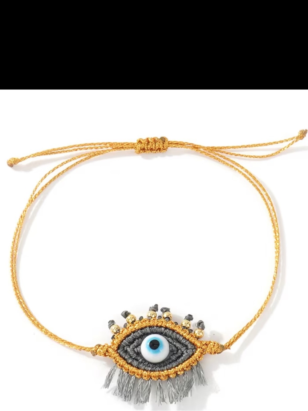 Gold and Gray Evil Eye Macramé Bracelet with Blue Eye Accent